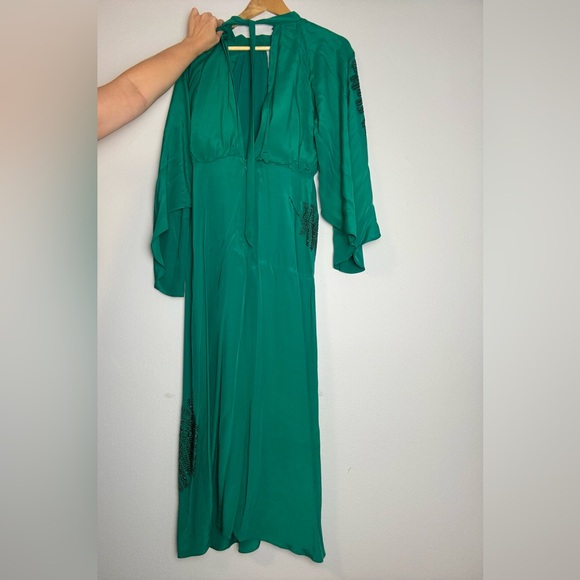 Zara long-sleeve emerald green dress with black beaded embellishments - Picture 3 of 9
